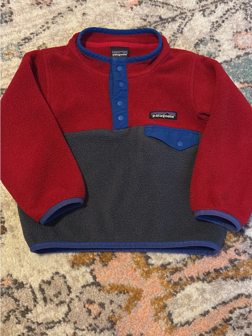Patagonia Kids Red, Gray & Blue Snap Fleece Pullover